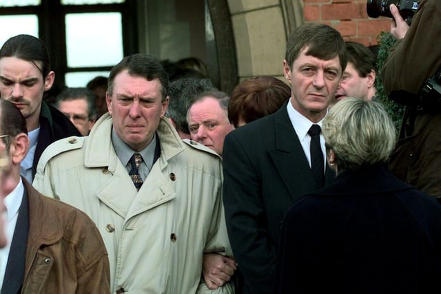 Leeds United greats Mick Jones and Allan Clarke at the funeral.