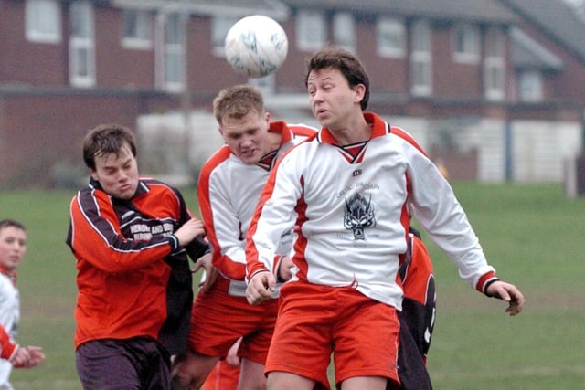 East Ardsley Generals v White Rose, Wakefield and District League, Richard Pamment of White Rose heads wide