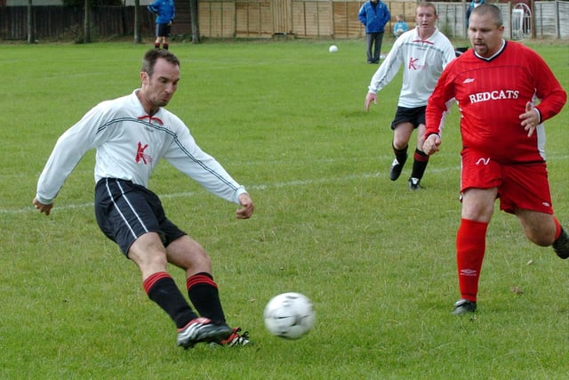 Lupset v Redoubt, Wakefield Sunday League, Paul Waine of Redoubt scores