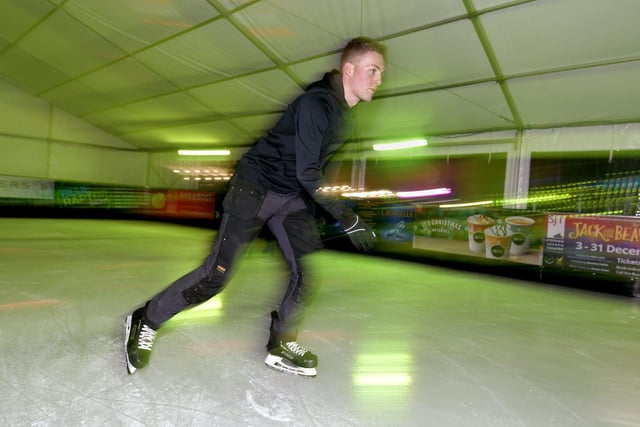 Enjoying a skate on the town's new ice rink.
