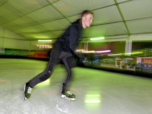 Enjoying a skate on the town's new ice rink.