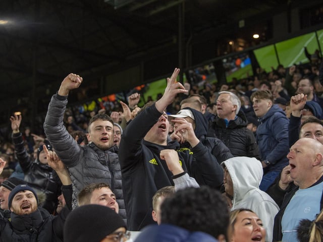 Leeds United fans watch on at Elland Road during Sunday's draw with Brentford.