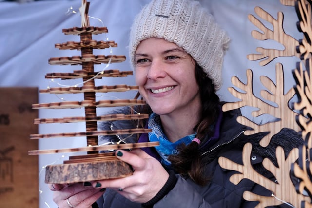 Cathee Jackson from Woodcutter Creations sells Christmas carvings/