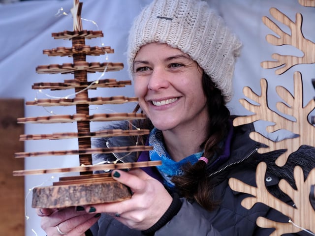 Cathee Jackson from Woodcutter Creations sells Christmas carvings/
