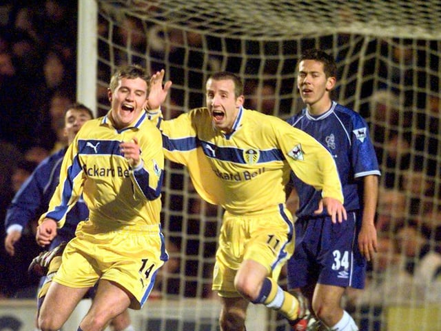 Stephen McPhail celebrates his first goal with Lee Bowyer.