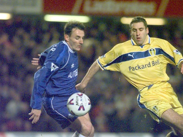 Darren Huckerby takes on Chelsea's Albert Ferrer.
