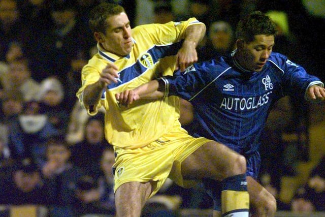 Darren Huckerby tussles for the ball with Chelsea's Jon Harley.