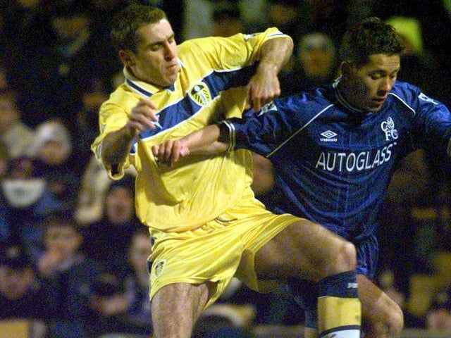 Darren Huckerby tussles for the ball with Chelsea's Jon Harley.