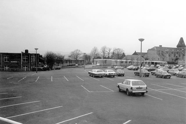 The car park of the Morrisons store in Yeadon in December 1979. The photo looks towards South View Road where the long, single storey building of Yeadon Health Centre can be seen.