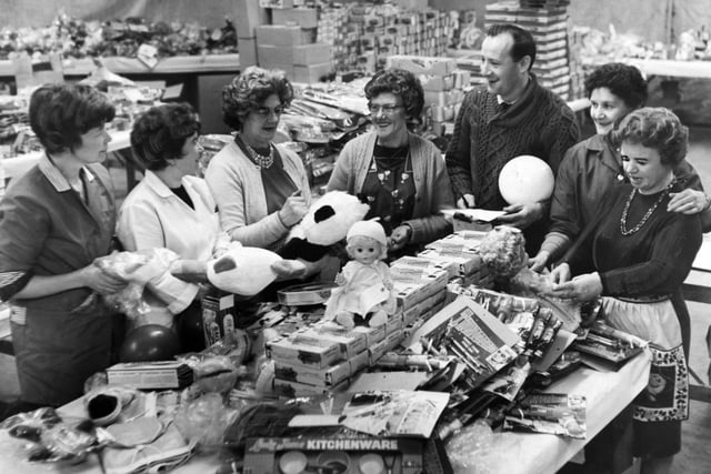 Thousands of toys pictured in the YEP garage on Marlborough Street, were being packed for distribution in December 1966.