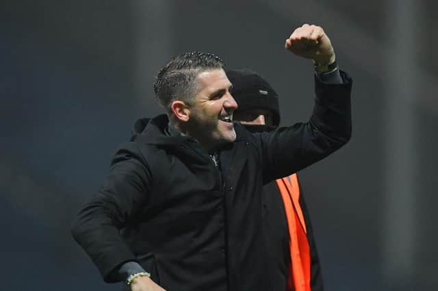 Preston North End manager Ryan Lowe celebrates the win against Barnsley