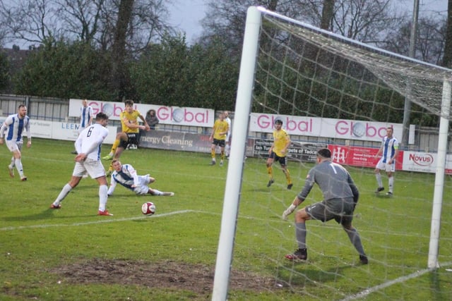 Goalmouth action as Liversedge survive a scare. Picture: Keith Handley