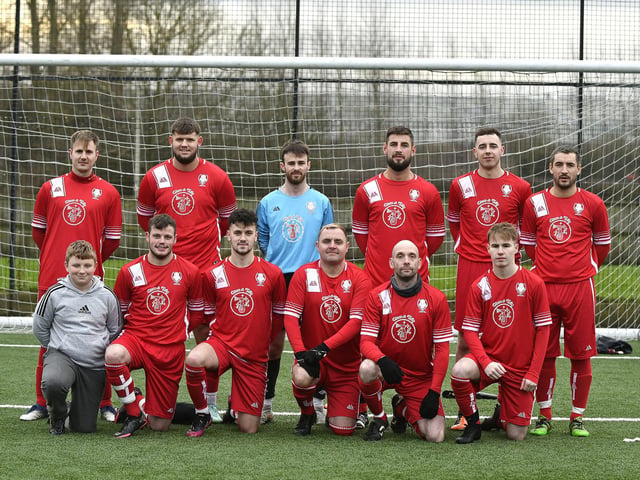 Newlands line up before their 3-1 win at Edgehill in the Scarborough Saturday League first division.
Photos by Richard Ponter