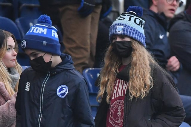 Two PNE supporters wrapped-up against the cold at Deepdale