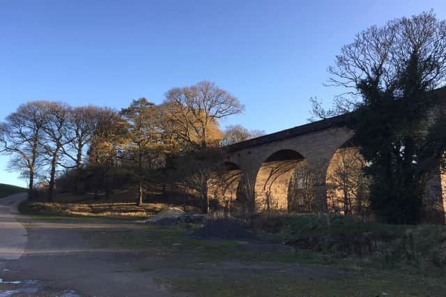 Wintry sunlight on the disused Crimple viaduct, by Andrew Mann.
