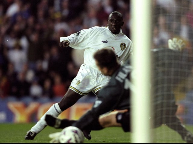 Jimmy Floyd-Hasselbaink beats Blackburn Rovers goalkeeper John Filan to score the only goal in the Premiership clash at Elland Road in August 1998.