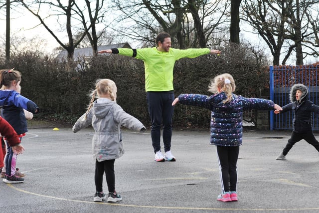 The children were excited to meet Matthew Melling, aka the Wigan Runner