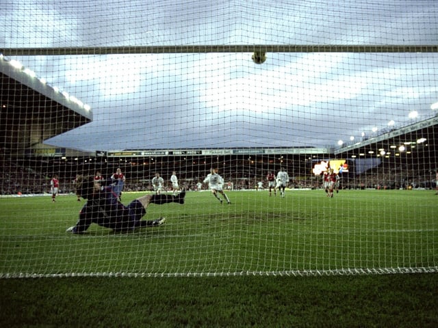 Ian Harte  misses from the penalty spot after his shot hit the crossbar.
