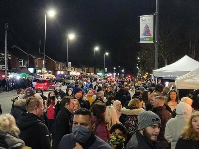 Crowds throng Liverpool Road during Penwortham's Christmas Markets yesterday evening (Wednesday, December 15). Pic credit: Stephen Murtagh