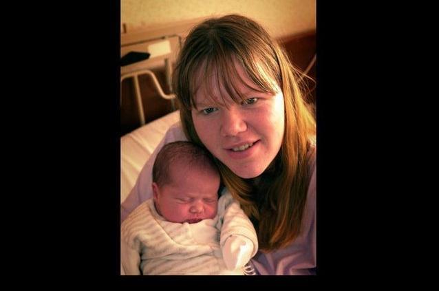 Proud mum, Zoe Dallinger, 19, from Ingol, Preston, with her 9lb 4oz baby daughter (who had not been named when we took the photo) who was born at 5.15am at Sharoe Green Hospital
