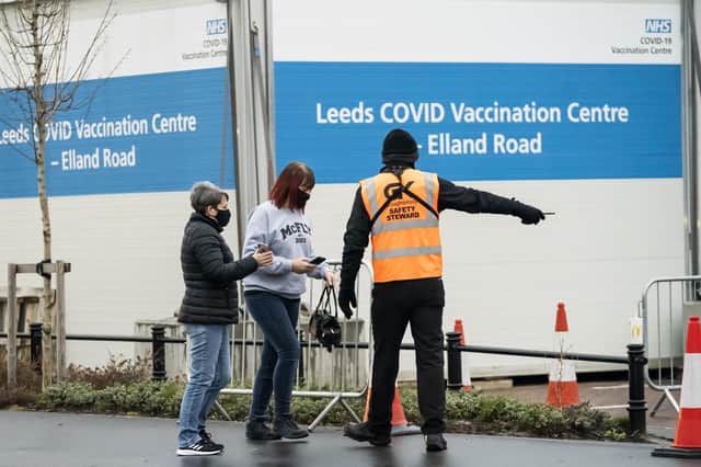 People queue for the Leeds Covid Vaccination Centre at Elland Road (Photo: Danny Lawson/PA Wire)