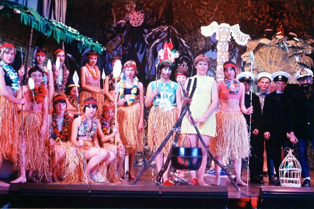 The cast of 'Paradise Island' a Christmas play performed by pupils in December 1967.