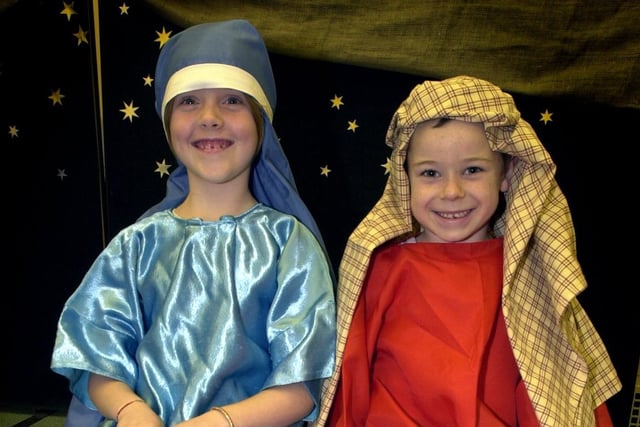 Nativity at Thames Primary School, 2000. Grace Talbot and Graham Knight as Mary and Joseph