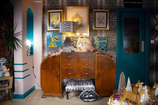 A festive vignette on the Art Deco sideboard which is perfect for the house, which was built in the Jazz age