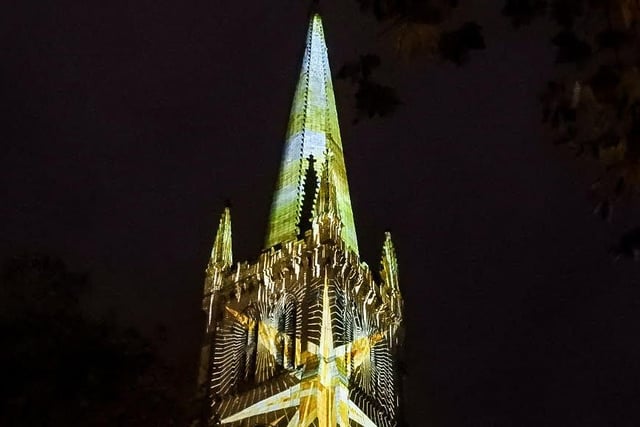 Wakefield Cathedral, the star of the show for Light Up Wakefield , by Sue Billcliffe