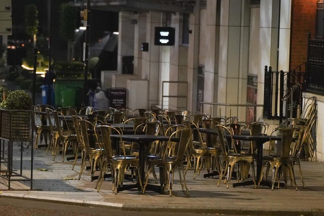 Empty chairs at empty tables on Mad Friday.