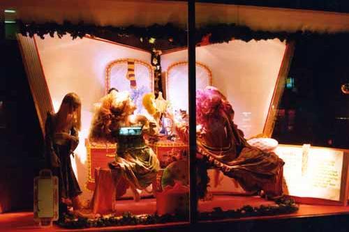 One of the Christmas tableaux in Lewis's window depicting a scene from Cinderella. The two ugly sisters can be seen preening themselves at their well lit dressing tables while Cinderella stands in the shadows with head bowed. On the third floor of Lewis's the tableaux continued on the way to Santa's Grotto.