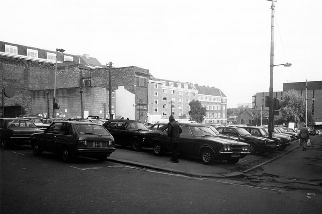 Harewood Street showing the Central Car Park in the foreground in January 1980.