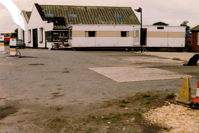 September 1980 and pictured is a mobile home outside Tadcaster Way Service Station, proposed to be turned into a cafe. The service station building is in the background with petrol pumps on the left.