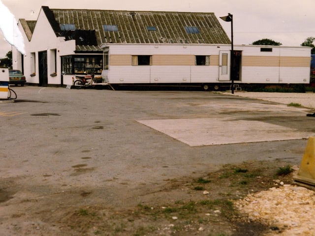 September 1980 and pictured is a mobile home outside Tadcaster Way Service Station, proposed to be turned into a cafe. The service station building is in the background with petrol pumps on the left.