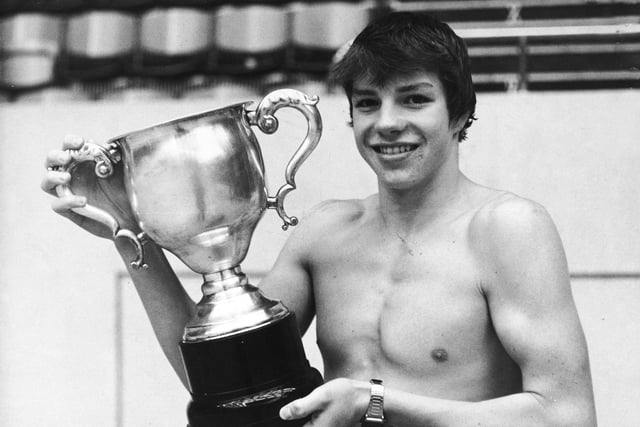 Does this face look familiar? It is Adrian Moorhouse celebrating success with Leeds Central Swimming Club in September 1980.