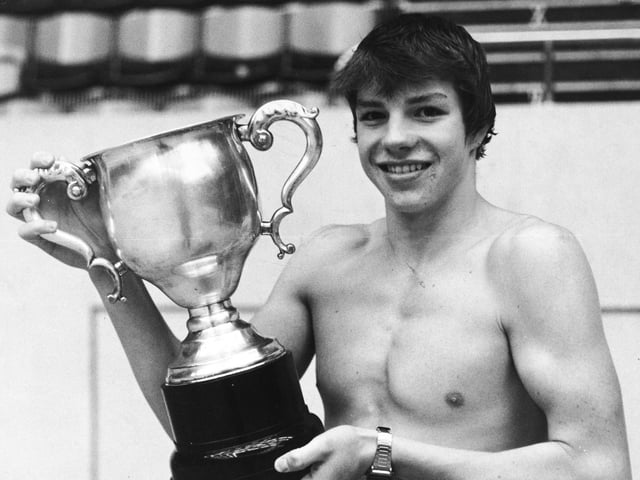 Does this face look familiar? It is Adrian Moorhouse celebrating success with Leeds Central Swimming Club in September 1980.