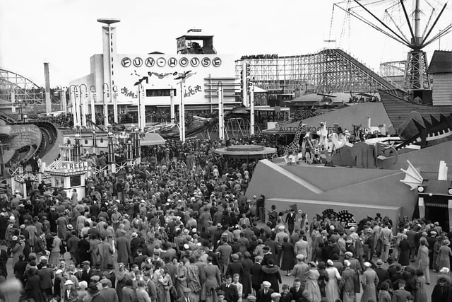 This crowded photo dates back to 1937 - the Fun House forms a backdrop