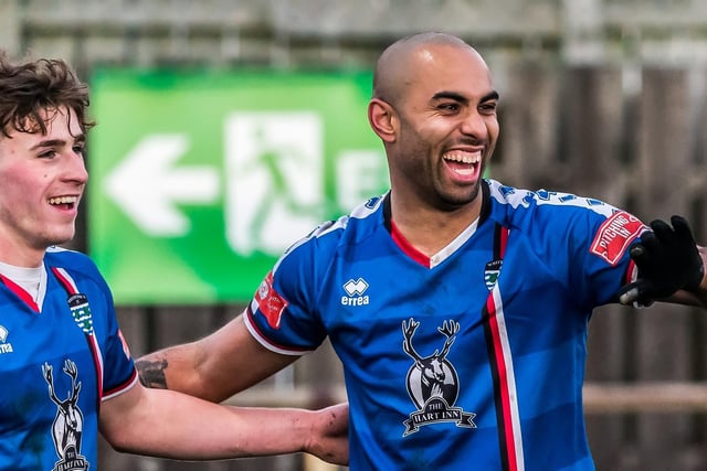 Jacob Hazel is all smiles after scoring as Whitby Town defeated Grantham Town 3-0 in the NPL Premier Division on Saturday December 18.

Photo by Brian Murfield