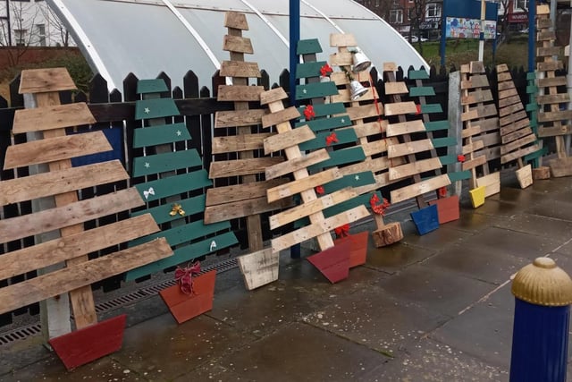The pallet trees set up to decorate stations for the festive season.