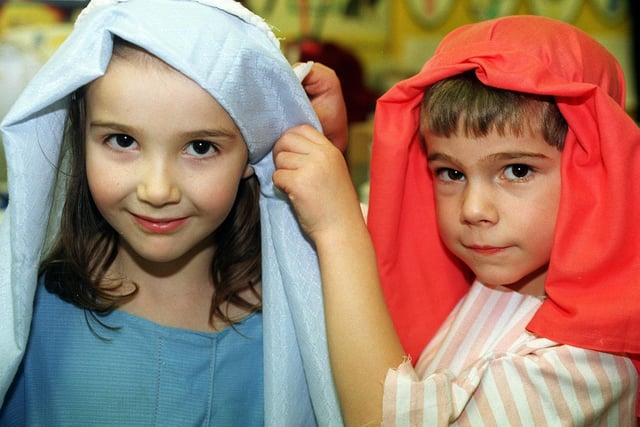 Georgina Dawson and Joseph Kelly in the story of The little Angel performed at St Peters RC School, Lytham, 1997
