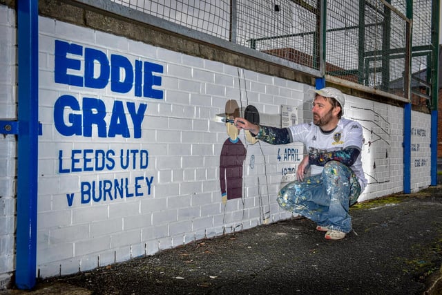 Andy McVeigh (aka Burley Banksy) teamed up with the EFL and Mind charity to immortalise one of club legend Eddie Gray's most famous moments in Holbeck against Burnley.