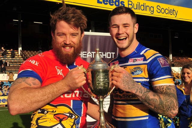 Captains Danny Kirmond and Zak Hardaker with the trophy in 2014.