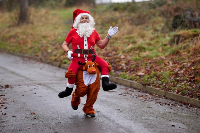 Santa with his reindeer race round Thornes Park.