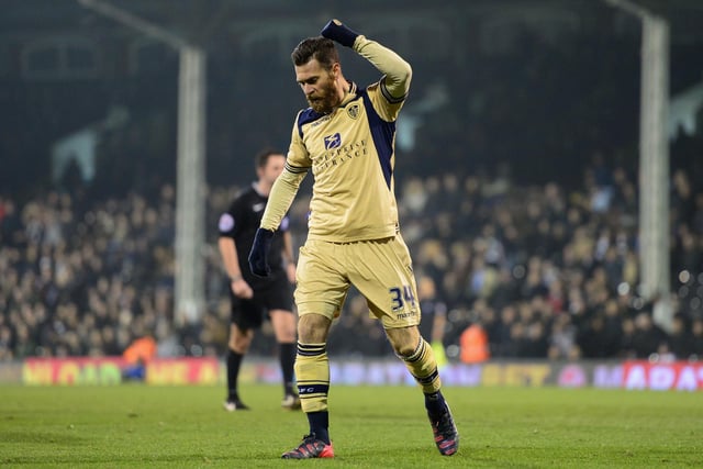 Mirco Antenucci celebrates scoring Leeds United's  third goal during the Championship clash against Fulham at Craven Cottage in March 2015. Leeds won 3-0.