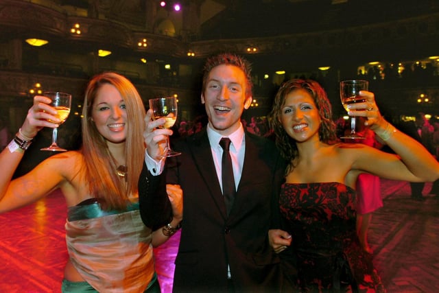 The 20th annual Christmas Tree Ball at Blackpool Tower, 2007. From left, Alex Darby, Matthew Bowker and Selma Roscoe.