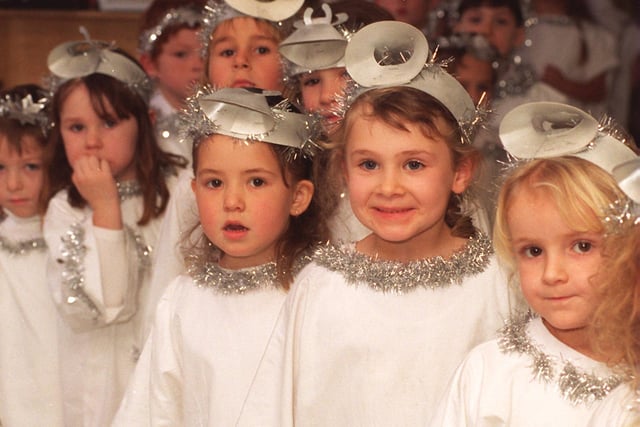 Anxious children wait to go on stage in one of a series of nativity plays at Bramhope Primary School in December 1995.