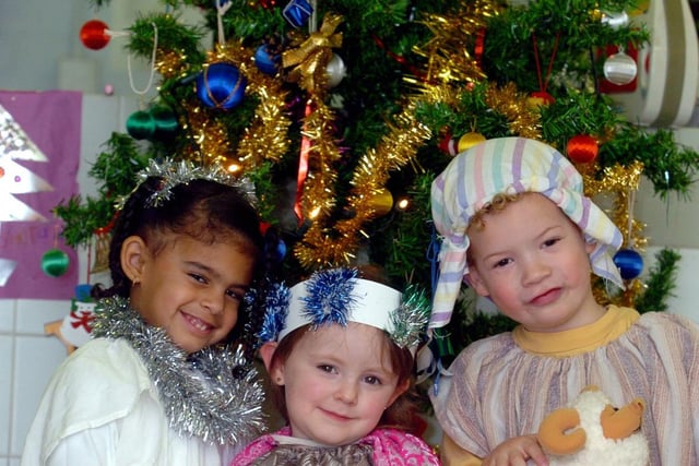 The nativity Play at Chapel Allerton Primary Schoolin December 2003. Pictured, from left, are Shyla Hayne, Lauryn Sloane and Elias Weatherley.