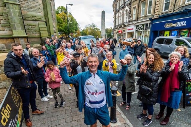 Date: 23rd October 2021.
Picture James Hardisty.
Graham Wilson, a former Harrogate Police Officer (PC) , completed his 120 marathons in 120 consecutive days, ending at the den on Cambridge Road, Harrogate, raising over £40k for local charities so far.