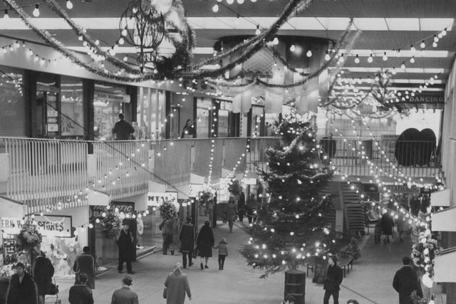 Christmas illuminations at the Merrion Centre in December 1969.