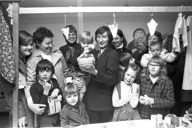 Christmas fair fun at Tanfield School, Hinldley, with MP Roger Stott in 1974